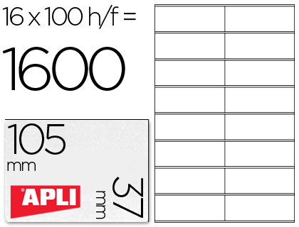 CJ100 hojas A4 1600 etiquetas adhesivas Apli 01274 105x37mm. ILC